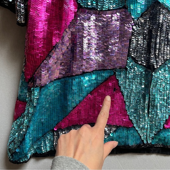 Vintage Jakelin Designs silk rayon sequin short sleeve shirt mini dress Sz 2X - Picture 10 of 10